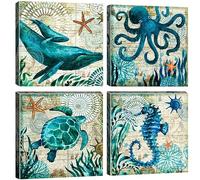 Artscope 4 Parties Impression sur Toile - La Vie Marine Bleue Impression sur Toile Décoration Murale pour Chambre Peintures à l'huile pour Maison Bain Salon Chambre 30x30CM