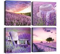Artscope 4 Parties Impression sur Toile - Lavande Impression sur Toile Décoration Murale pour Chambre Peintures à l'huile pour Maison Bain Salon Chambre 30x30CM