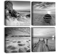 Artscope 4 Parties Impression sur Toile - Paysage de Bord de Mer Gris Impression sur Toile Décoration Murale pour Chambre Peintures à l'huile pour Maison Bain Salon Chambre 30x30CM