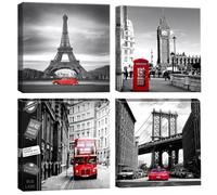 Artscope 4 Parties Impression sur Toile - Paysage Rouge et Urbain Impression sur Toile Décoration Murale pour Chambre Peintures à l'huile pour Maison Bain Salon Chambre 30x30CM