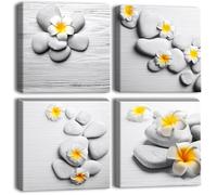 Artscope 4 Parties Impression sur Toile - Pierres et Fleurs Jaunes Impression sur Toile Décoration Murale pour Chambre Peintures à l'huile pour Maison Bain Salon Chambre 30x30CM