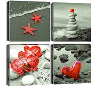 Artscope 4 Parties Impression sur Toile - Rouge et Gris Impression sur Toile Décoration Murale pour Chambre Peintures à l'huile pour Maison Bain Salon Chambre 30x30CM