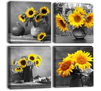 Artscope 4 Parties Impression sur Toile - Tournesols Dans un Vase Impression sur Toile Décoration Murale pour Chambre Peintures à l'huile pour Maison Bain Salon Chambre 30x30CM