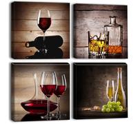 Artscope 4 Parties Impression sur Toile - Verre à Vin Rouge et Vin Rouge Impression sur Toile Décoration Murale pour Chambre Peintures à l'huile pour Maison Bain Salon Chambre 30x30CM