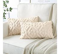 Artscope Lot de 2 Doux Peluche Laine Courte Velours Décoratif Housses de Coussin Luxe Style pour Canapé Chambre - Modernes Forme de Diamant Beige, 30 x 50 cm