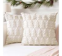 Artscope Lot de 2 Doux Peluche Laine Courte Velours Décoratif Housses de Coussin Luxe Style pour Canapé Chambre - Arbre de Noël Beige, 50 x 50 cm