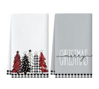 Artscope Lot de 2 Noël Torchons de Cuisine 45 x 66cm Torchon de Vaisselle Décoration Hivernale Cuisine Arbre de Noël Noir et Blanc Deco Serviettes