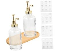 ARTSEWPLY 1ensemble Bouteille à Sirop Verre Pour Café Distributeur Décoratif Réutilisable Avec Étiquettes Et Plateau Accessoires De Station Café De Verre Transparent
