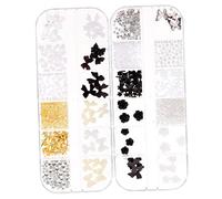 ARTSEWPLY 2 boîtes Boîtes de Charms de Vernis à Ongles Accessoires DIY pour Art des Ongles avec Perles Argentées et Fleurs Noires Décorations Élégantes et Manucure