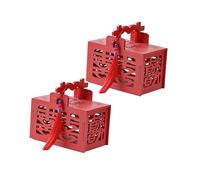 ARTSEWPLY 2 pièces Boîte à Bonbons Mariage Chinoise Style Traditionnel avec Poignée et Pompons Coffret Creux Décoratif pour Invités Lot