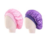 ARTSEWPLY 2 pièces Bonnet Satin Garçon Fille Large Bord Élastique Protection Cheveux Doux Respirant pour Sommeil Maison Voyage Rose