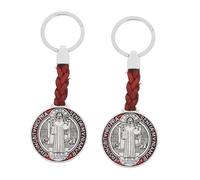 ARTSEWPLY 2 Pièces Porte Clés Croix Saint Benoît Durable Pendentif Protection Catholique Rouge Accessoires pour Sacs et Bijoux
