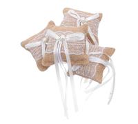 ARTSEWPLY 4 pièces Coussin pour Alliances Mariage Toile de Jute avec Dentelle Petit Oreiller Champêtre pour Cérémonie Fiançailles et Décor Vintage Élégant