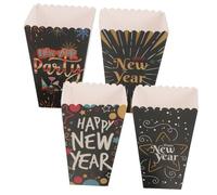 ARTSEWPLY 4 Pièces Lot de Boîtes à Popcorn Papier Écologique Happy Year Grandes Boîtes pour Snacks Frits pour Fêtes et Anniversaires