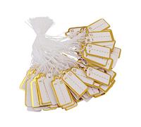ARTSEWPLY 500 pièces Étiquettes de Prix Suspendues pour Bijoux Étiquettes Papier à Écrire Main pour Magasins de Détail avec Cordon Bord Doré
