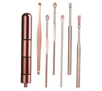 ARTSEWPLY 6 pièces Kit Curette Oreille Acier Inoxydable avec Manche Antidérapant Outil de Soins Oreilles Portable pour Élimination Cérumen Boîte de Rangement Rose Doré