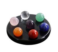 ARTSEWPLY Chakras Gemstone Ball Set With Natural Obsidian Base Crystal Sphere Beads For Protection And Relaxation Feng Shui Décor With Display Plate Couleur Aléatoire