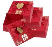 ARTSEWPLY Coffret Présent Couvercle 4 Pièces Rouge Taille 3 pour Mariage Chinois Décoration Festive Boîte D’emballage Fiable et Grosse Capacité pour Bonbons et Petits Objets