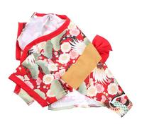 ARTSEWPLY Costume Kimono Japonais pour Chien et Chat Rouge Vêtement pour Petits Chiens comme Corgi et Bichon Robe Animaux de Compagnie Confortable et Respirante pour Noël et Photographie