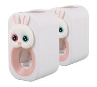 ARTSEWPLY Distributeur Automatique de Dentifrice Mural 2 Pcs en Plastique sans Perçage, Motif Lapin Blanc, Porte-brosse à Dents Garçon et Filles, Distributeur Intelligent pour Salle de Bain