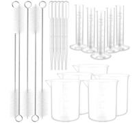 ARTSEWPLY Ensemble de 5 Cylindres Gradués en Plastique 5 Ml 5 Béchers Doseurs 100 Ml 5 Pipettes Compte-Gouttes 3 Ml et 5 Brosses pour Tubes Contenants de Laboratoire Précis Réutilisable