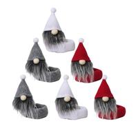 ARTSEWPLY Ensemble de 6 Housses Décoratives pour Bouteilles de Vin Décorations de Noël Lutins sans Visage en Tissu Léger Accessoires Festifs pour Bouteilles et Verres pour Fêtes et