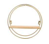 ARTSEWPLY Étagère Murale De Rangement Géométrique Ronde Dorée en Fer Et Bois Naturel, Style Nordique, Support Mural Décoratif Polyvalent pour Salon, Bureau Et Salle De Bain