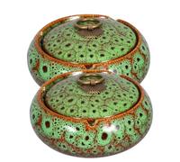 ARTSEWPLY Lot de 2 Cendriers en Céramique avec Couvercles Coupe-Vent, Design sans Fumée, Couleur Vert Émaillé, Cendrier Compact pour Bureau et Salon, Accessoire de Décoration Intérieure