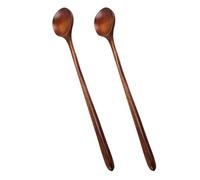 ARTSEWPLY Lot de 2 Cuillères à Mélanger en Bois D’Acajou N°3 28 CM à Long Manche - Cuillères Rondes Lisses Cuisine Soupe Miel et Cocktails - Ustensiles Cuisine Minimalistes et Solide
