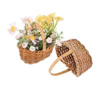 ARTSEWPLY Lot de 2 Mini Paniers Tressés en Osier Naturel avec Anse Panier Miniature pour Décoration Maison Mariage et Présents pour Fleurs et Bonbons