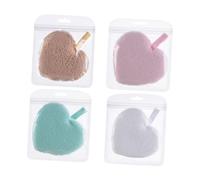 ARTSEWPLY Lot De 4 Houppettes Démaquillantes De Cœur 4 Couleurs Assorties Nettoyantes Visage Soin Peau Exfoliantes Pour Femme Fille Usage Quotidien