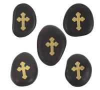 ARTSEWPLY Lot de 5 Galets Naturels Noirs 4-6 Cm Croix Gravée Sculptée la Main, Pierres D'inspiration Chrétiennes pour Prières de Poche, Décoration Spirituelle et Présents de Baptême