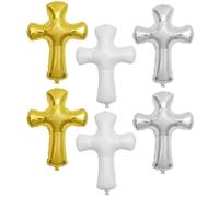 ARTSEWPLY Lot de 6 Ballons en Aluminium de Croix, Grands Ballons Décoratifs pour Baptême et Communion, Couleur Vive, Décoration Festive pour Anniversaire et Cérémonie Religieuse