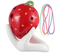 ARTSEWPLY Ocarina 6 Trous Forme Fraise Rouge pour Débutants et Garçon et Filles avec Cordon Suspendu Partition Pédagogique Incluse et Support Blanc - Instrument Musique Éducatif et Ludique