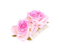 ARTSEWPLY Peigne à Cheveux Mariage Rose Doux Double Fleur Élégante pour Femmes et Filles Accessoire Coiffure Cérémonie Fête et Bal