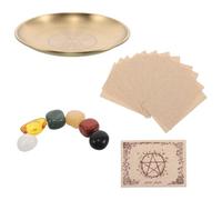 ARTSEWPLY Plateau d'Autel Rond en Cristal Plat Rituel Polyvalent pour Divination et Prières Porte-Pierres Décoratif Symboles Yuanbao Plateau en Métal pour Bijoux et Bougies Chauffe-Plat