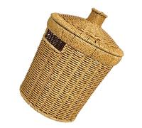 ARTSEWPLY Poubelle Ronde Tressée en Imitation Rotin avec Couvercle Hermétique Petite Taille 20X28 CM Structure en Fer et Polypropylène Corbeille à Papier Légère et Solide pour Salle de