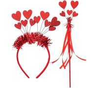 ARTSEWPLY Serrage-têtes Saint-valentin 2 Pcs en Paillettes Rouge Cœur, Baguette Magique Cœur Assortie, Accessoires de Costume Légers pour Fête, Anniversaire et Mariage