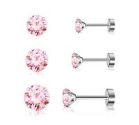 Artskin 3 Paires de Boucles d'Oreilles à Fond Plat en Titane Pour Femmes - Vis Plat, Hypoallergéniques, Cartilage, Piercing Hélix Tragus Conch 3mm-5mm