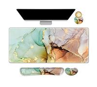 ARTSO Grand Tapis de Souris de Jeu, Repose-Poignet pour Clavier, Bord Cousu, Base antidérapante, Tapis de Bureau en Mousse à mémoire de Forme pour Bureau, Maison, Art Abstrait marbré