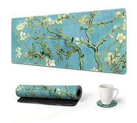 ArtSo Grand tapis de souris de jeu Van Gogh avec bords cousus étendus pour clavier, bureau et écriture, 89,2 x 40,9 cm, avec sous-verre, arbre floral abricot