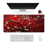 ArtSo Grand tapis de souris XXL pour gamer,Tapis de souris long,Décoration de bureau,Base en caoutchouc antidérapante,Bords cousus,Pour le travail, les jeux,89.2x40.9 cm,Peinture Van Gogh rouge