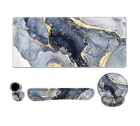 ARTSO Large Mouse Pad Ergonomic Keyboard Wrist Rest Support Combo, Memory Foam Gel Extended Desk Mat Protector, Non-Slip Desk Blotter, Dark Blue Marble