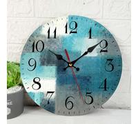 ArtSocket Horloge murale en bois turquoise silencieuse sans tic-tac, vert, bleu, gris, bleu sarcelle, peinture abstraite grise, horloge murale ronde décorative pour la maison, la cuisine, le salon, le