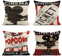 ArtSocket Lot de 4 housses de coussin carrées en lin avec projection de pop-corn vintage - 40,6 x 40,6 cm