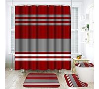 ArtSocket Lot de 4 Rideaux de Douche avec Tapis antidérapant, Housse pour abattant de Toilette et Tapis de Bain, Motif Rayures Grises colorées, Vintage, Abstrait, 182,9 x 182,9 cm