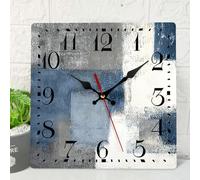 ArtSocket Wooden Wall Clock Silent Non-Ticking, Blue Grey Abstract Painting Gray Contemporary Square Rustic Coastal Wall Clocks Decor for Home Kitchen Living Room Office, Battery Operated (12 inch)