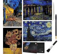 Artsper Lot de 4 feuilles de peinture arc-en-ciel à gratter Vincent Van Gogh pour enfants et adultes, café terrasse la nuit, tournesols, nuit étoilée sur le Rhône