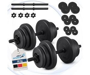ArtSport Ensemble d'haltères 20 kg - Ensemble d'entraînement de musculation avec 2 haltères courts, 12 disques d'haltères, 4 fermetures en étoile et poignées antidérapantes pour la maison