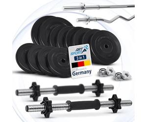 ArtSport Ensemble d'haltères courts de musculation 3-en-1 avec 2 haltères courts, 1 haltère long et 1 haltère curl SZ - 12 poids de 60kg avec fermetures en étoile